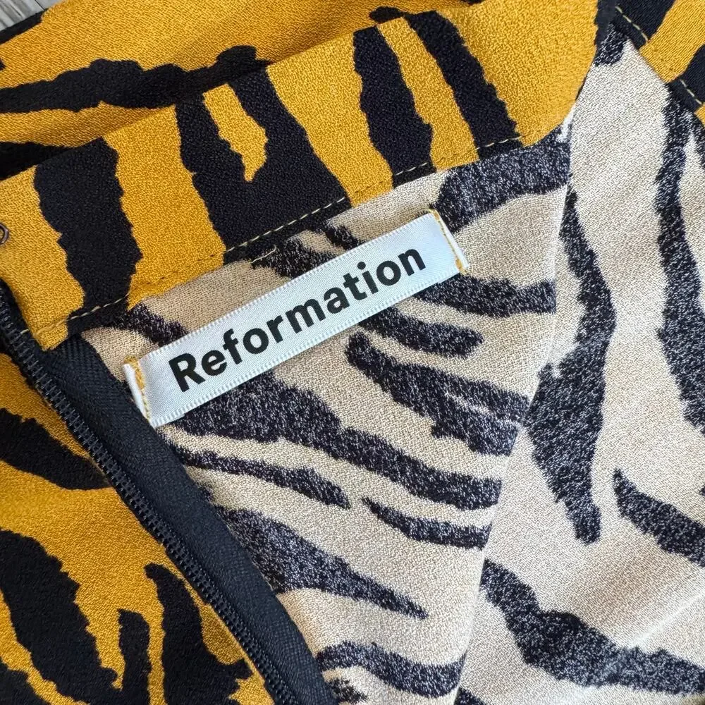 Reformation Midi Skirt Orange Black Tiger Print High Rise Y2K XS 0